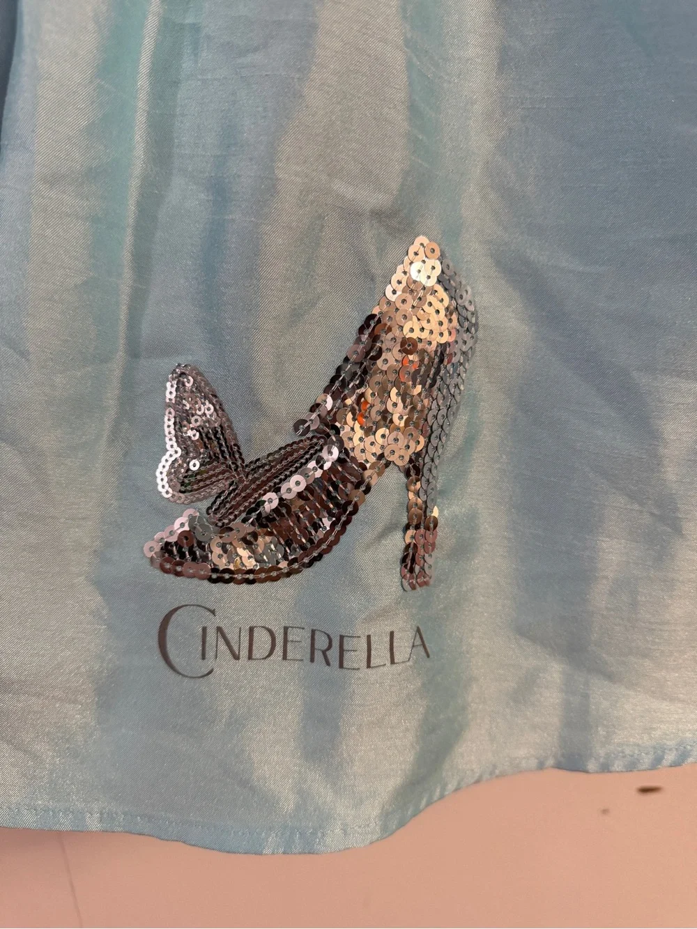 Disney GIRLS CINDERELLA DRESS Med Silver Sequin SLIPPER PRINCESS Blue